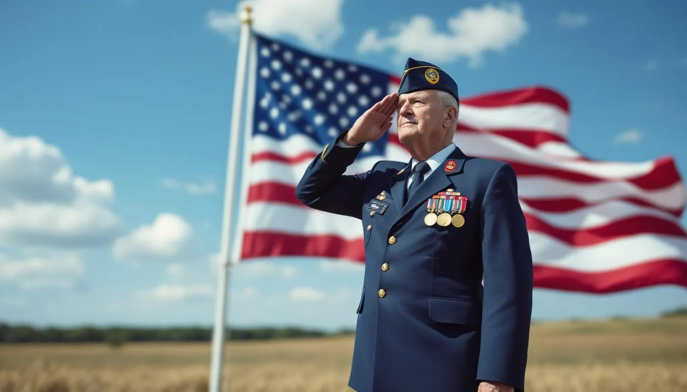 A proud military veteran stands at attention, saluting the American flag, symbolizing honor and dedication to service. This image reflects the spirit of veterans who may seek support through various loan programs tailored for veteran-owned businesses, helping them achieve their entrepreneurial dreams.