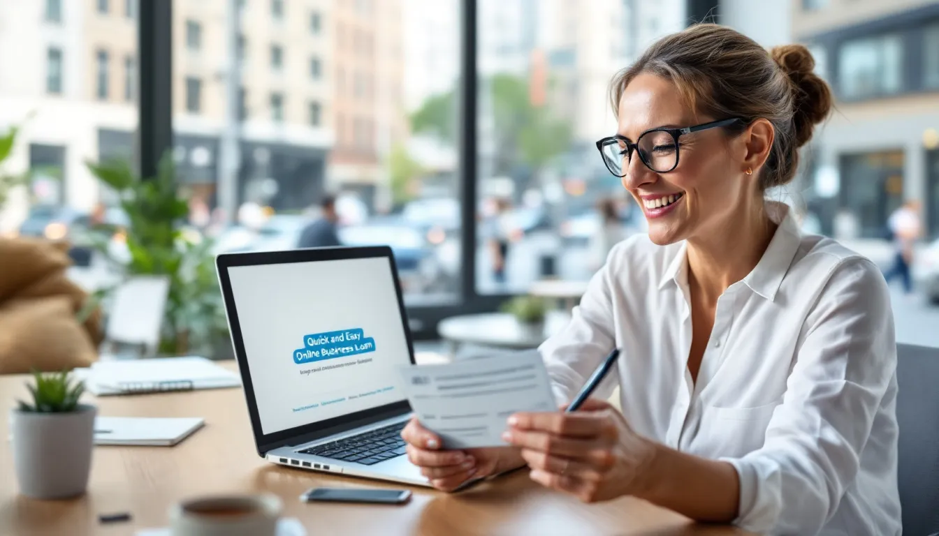 A small business owner is happily receiving funds from an online lender, showcasing the quick and easy loan application process with less documentation required. This scene emphasizes the accessibility of no doc business loans for small businesses seeking essential financing to enhance their cash flow.