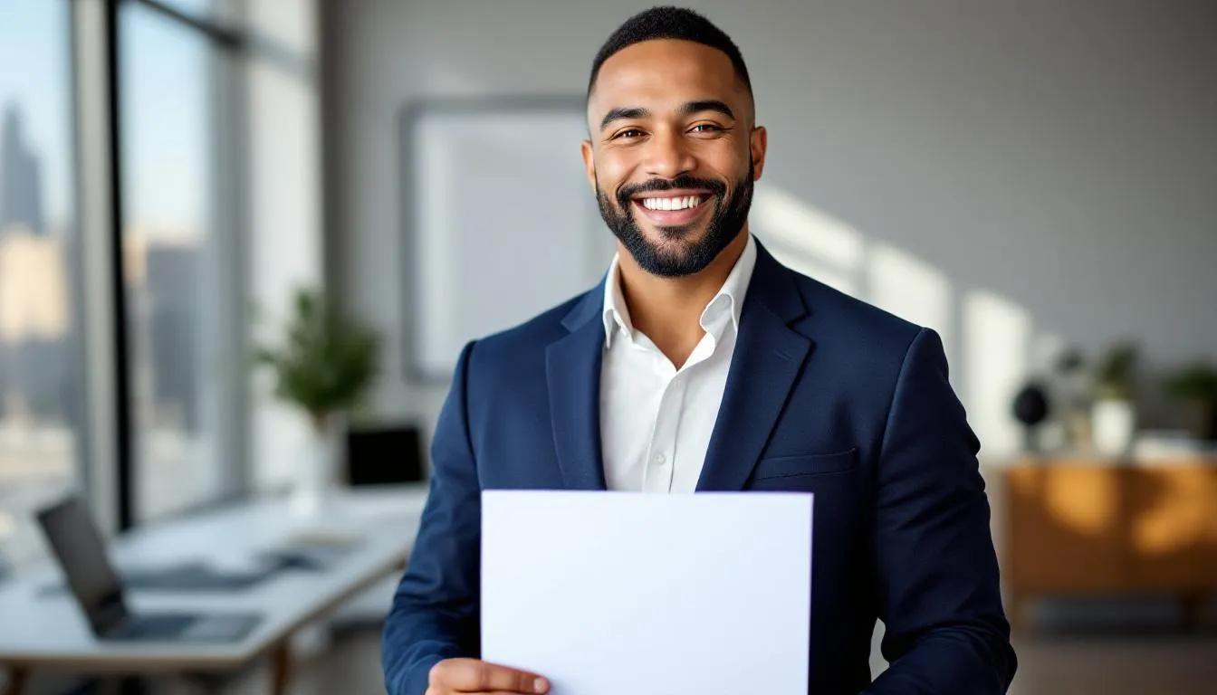 A small business owner stands confidently in their office, smiling after successfully closing a deal for an SBA loan, which will provide essential small loans funding for their new business. The image conveys a sense of achievement and optimism, highlighting the importance of SBA loans in supporting small businesses.