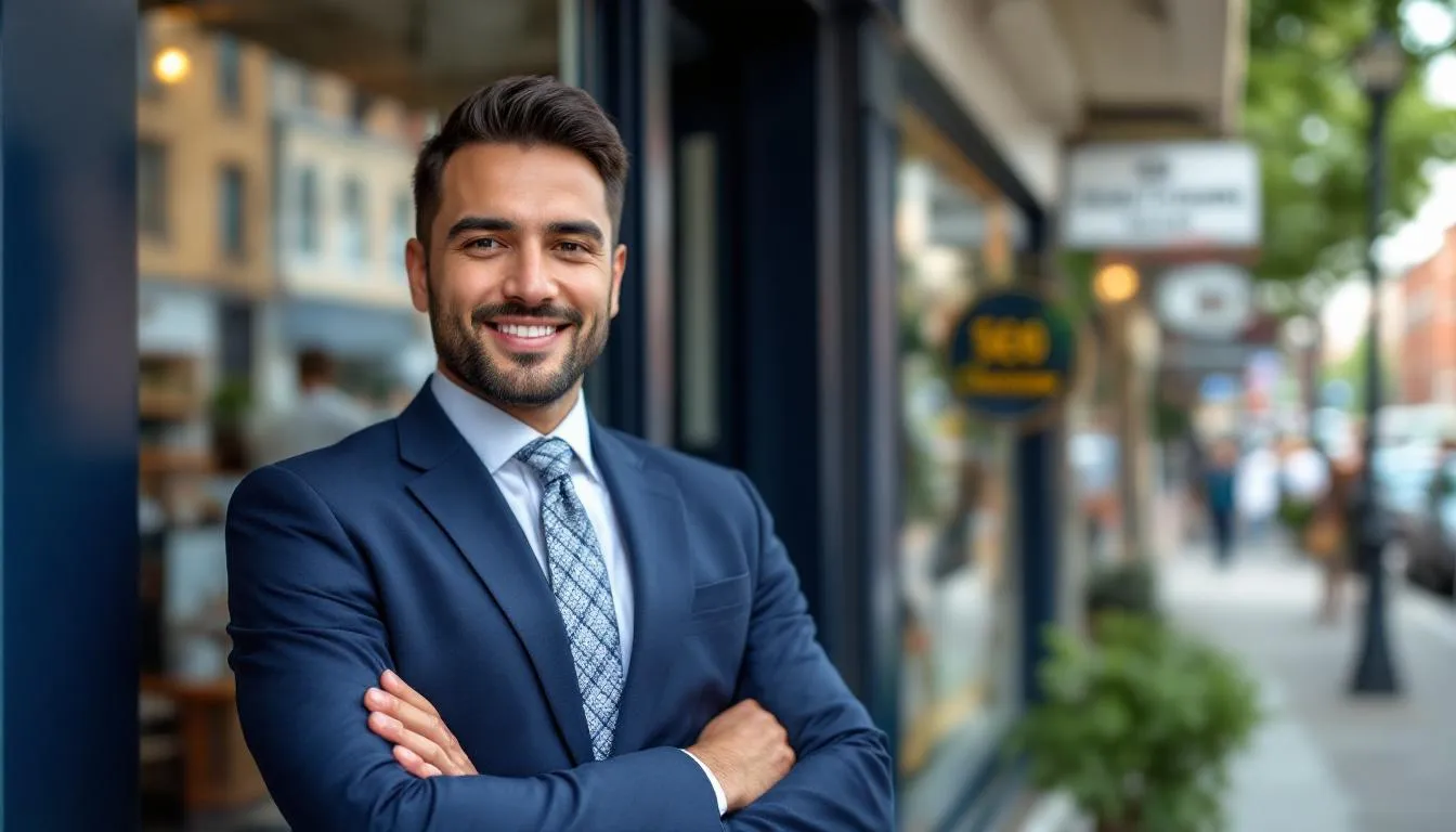 A confident small business owner stands in their office, smiling as they reflect on the successful cash withdrawal from their business line of credit, which they used to support a number of business needs. The atmosphere conveys a sense of accomplishment, highlighting the benefits of accessing borrowed funds to enhance their business operations.