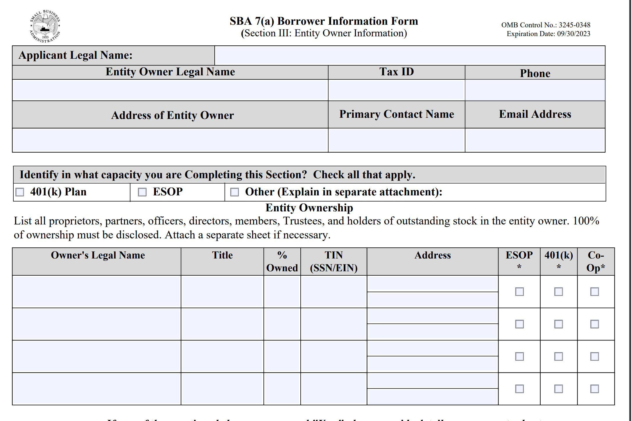 SBA Form 1919 Section III
