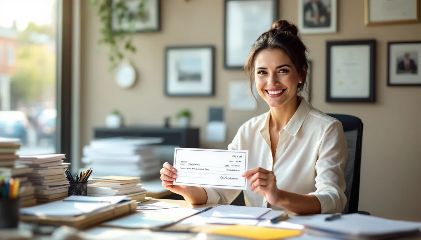 A small business owner looks pleased as they successfully convert their business credit into cash, reflecting the importance of maintaining a good business credit score and managing their business finances separately from personal finances. The image captures the sense of achievement that comes with building business credit and securing financial health for their business.