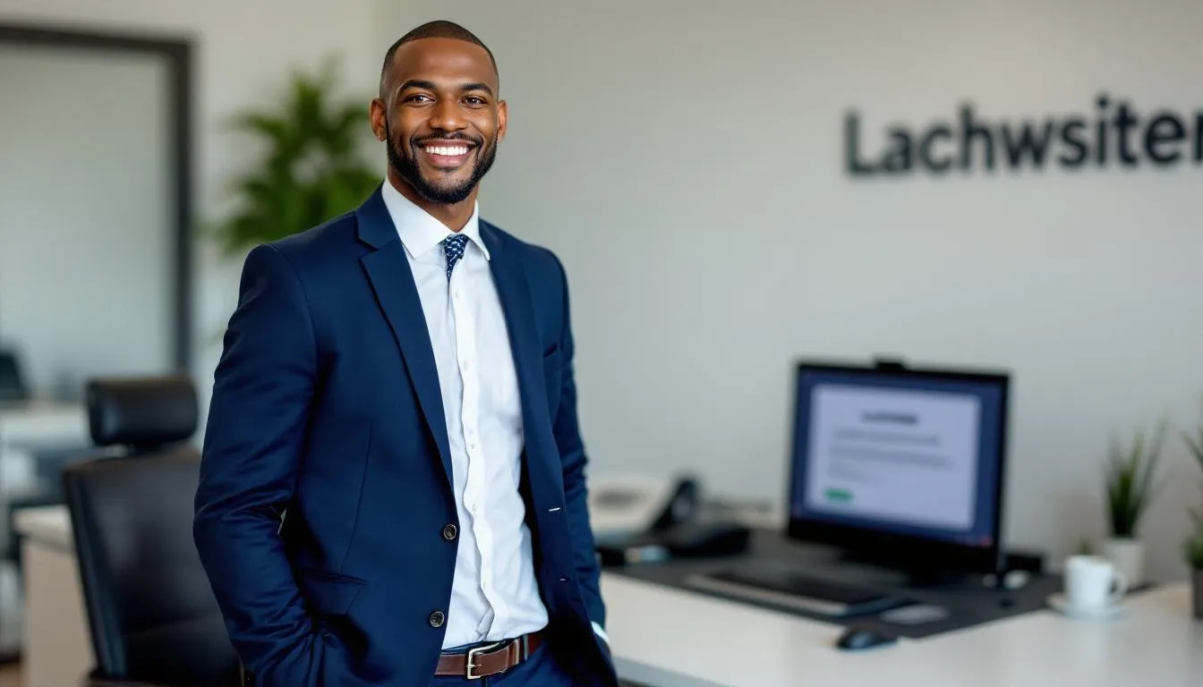 A confident small business owner stands proudly in front of their establishment, having successfully met the credit standards for an SBA 7(a) loan to fund leasehold improvements. The image captures the essence of small business growth and the positive impact of SBA guaranteed loans on entrepreneurs.
