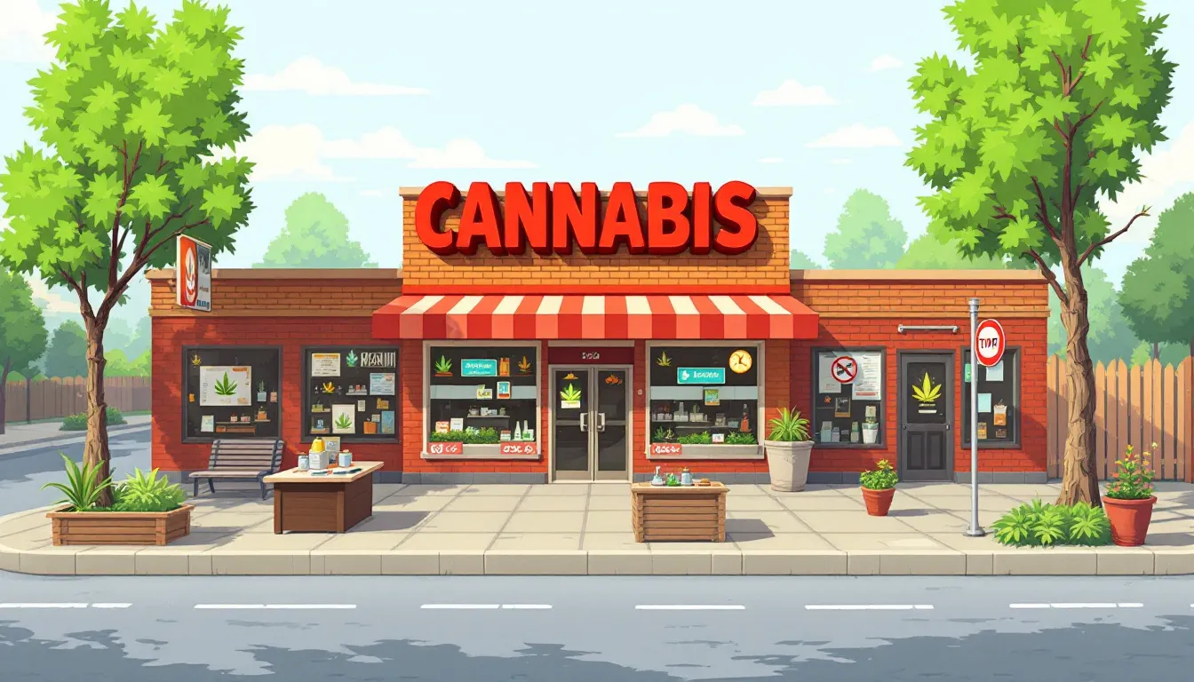 A cannabis dispensary is depicted, highlighting the challenges it faces due to financial barriers, such as limited access to traditional lenders and the need for cannabis business loans to support its operations and growth. The image emphasizes the struggle of cannabis business owners in securing financing solutions within the cannabis industry.