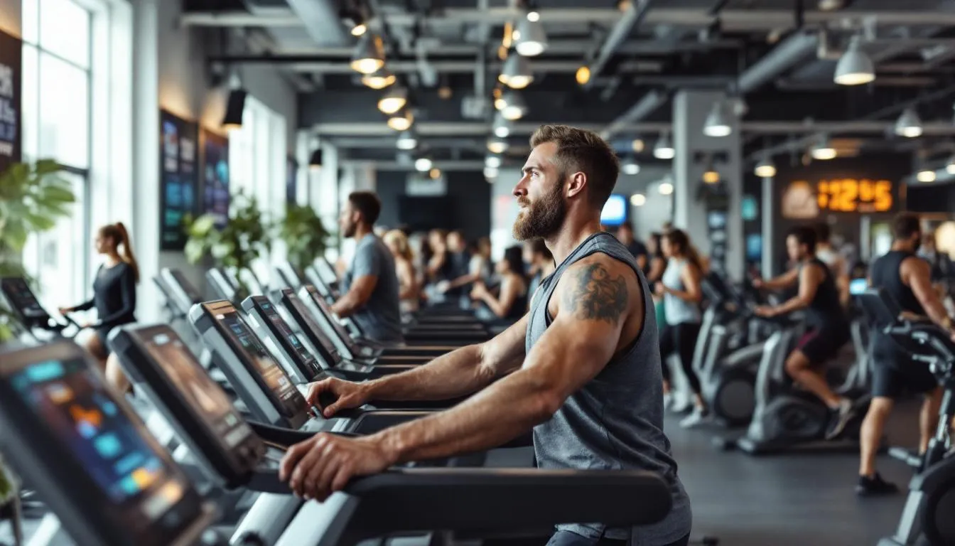 A bustling fitness center is filled with customers actively engaging with the latest gym equipment, showcasing a vibrant atmosphere of health and success. This scene highlights the importance of investing in state-of-the-art fitness equipment, which can be financed through various options to support business growth and achieve fitness goals.