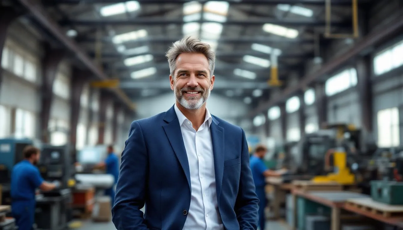 A small business owner stands confidently in their factory as new equipment is being installed, symbolizing growth and success. This image reflects the importance of equipment financing for small businesses, showcasing how upgraded equipment can enhance business operations and create future opportunities.
