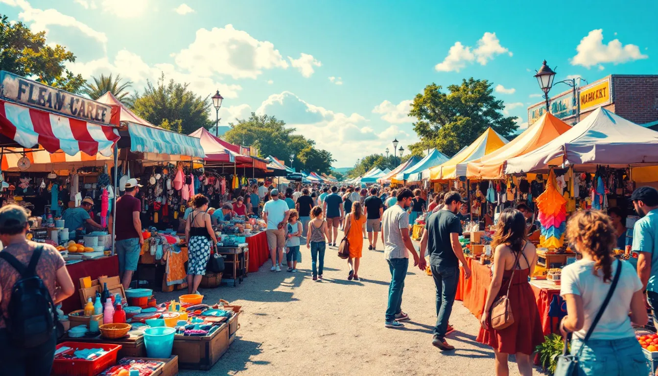 flea market, crowd, huge, sunny day, 