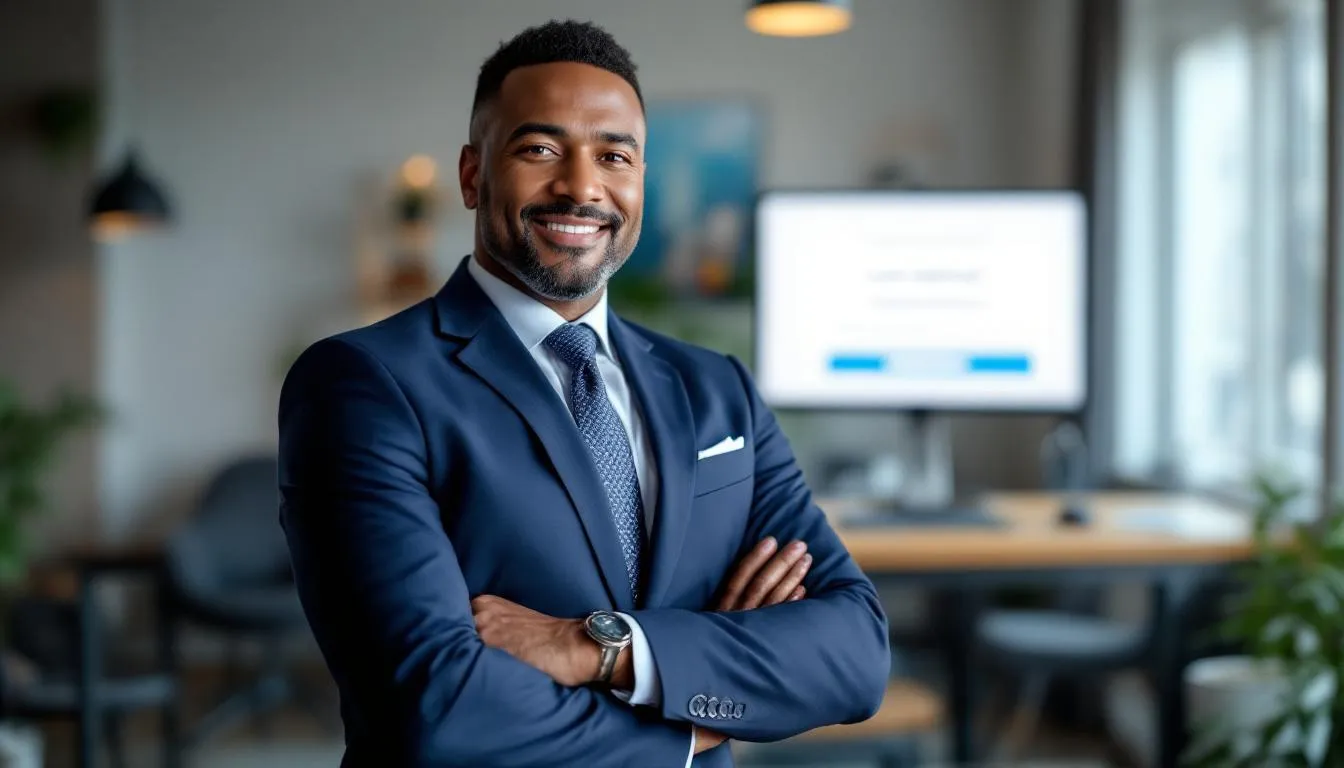 A small business owner stands confidently, smiling after receiving approval for an unsecured small business loan application, symbolizing success and financial empowerment. The image captures the essence of small business growth, highlighting the importance of secured and unsecured loans in achieving entrepreneurial dreams.