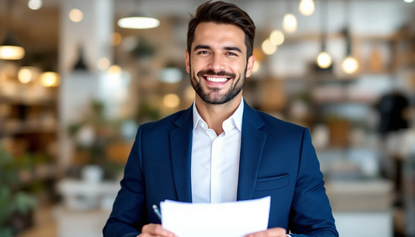 A confident small business owner stands proudly in their shop, showcasing a sense of success after securing a small business loan. They are likely enjoying the benefits of installment loans or revolving credit, which help manage cash flow and support ongoing business expenses.