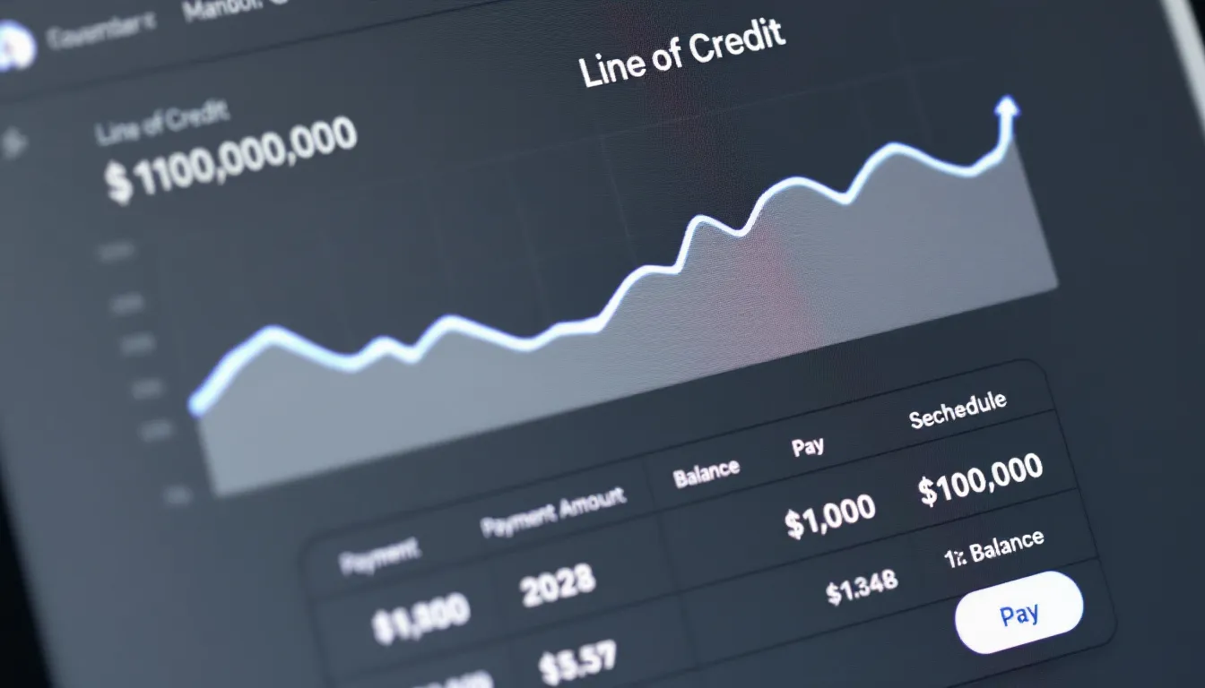 The image depicts a computer screen displaying information about a business line of credit, highlighting key elements such as business credit scores and credit history. This visual representation emphasizes the importance of managing personal and business finances for optimal financial health.