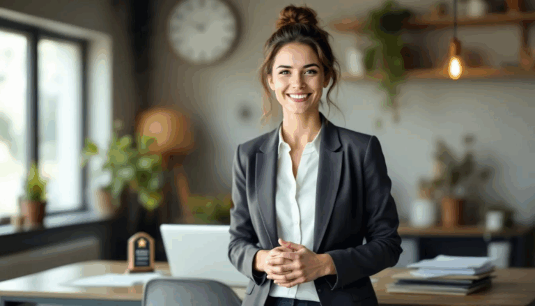 SBA Express Loan Options - An image depicting a small business owner smiling with relief and confidence after receiving funding through the SBA express loan program, symbolizing the faster funding and support from the Small Business Administration. The scene conveys a sense of achievement and optimism, highlighting the importance of financial assistance in meeting the business's needs.