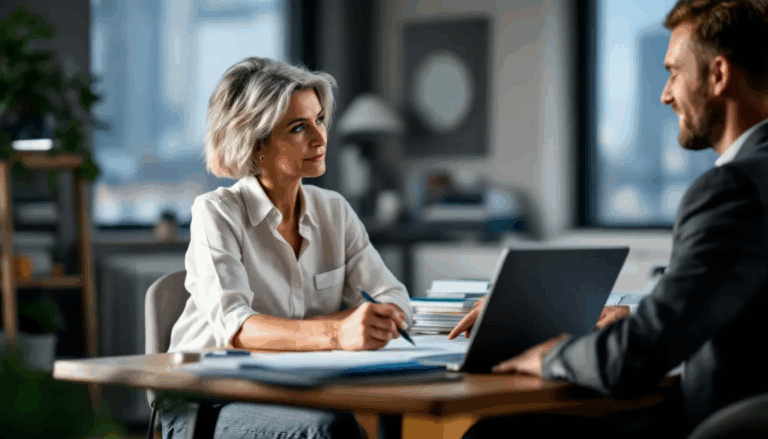 How to Get an EIN-Only Line of Credit - A small business owner is sitting at a desk, reviewing financial documents as they prepare to apply for a business line of credit. The scene captures the essence of managing personal and business finances, highlighting the importance of a good business credit score and the need for strong financial health.